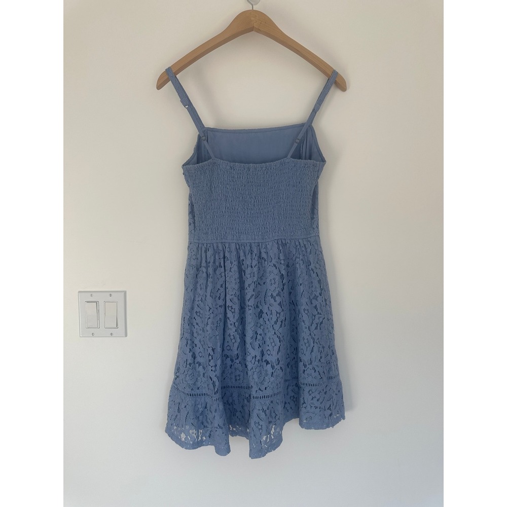Hollister Blue Floral Lace Smocked Back Mini Dress Adjustable Straps Medium - Picture 4 of 5